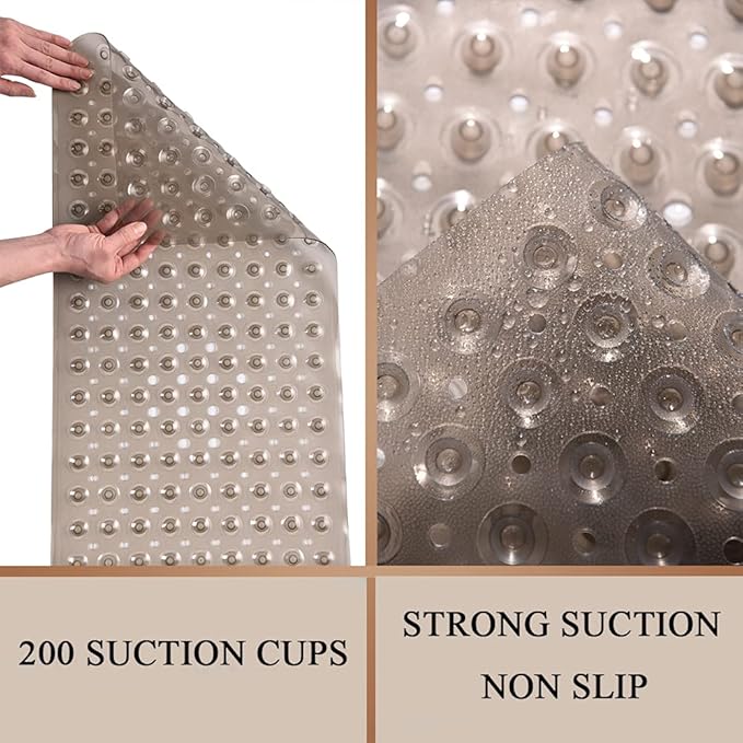 Sheepping Baby Bath Mat Non Slip Extra Long Bathtub Mat for Kids 40 X 16 Inch - Eco Friendly Bath Tub Mat with 200 Big Suction Cups,Machine Washable Shower Mat (Translucent Grey)