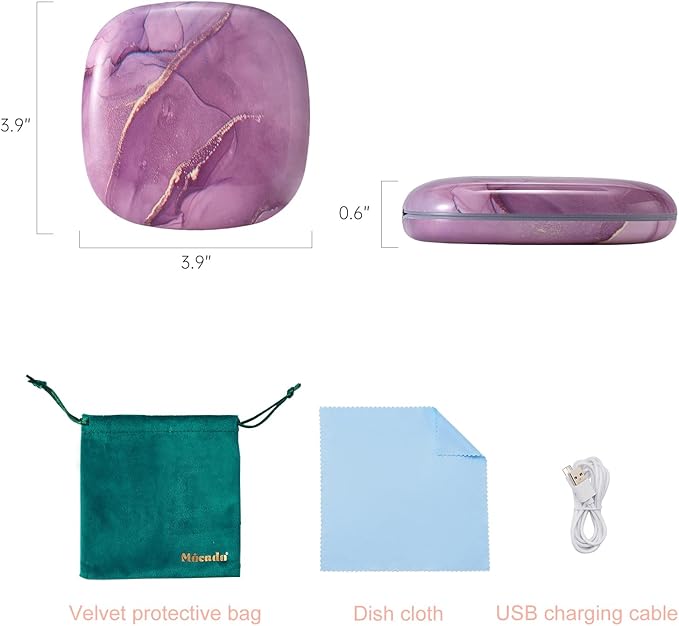 Mocado Compact LED Travel Makeup Mirror - 4 Inches 1X/10X Magnification Travel Mirror with Light Dimmable Double Sides Lighted USB Rechargeable Compact Mirror for Purse,Pocket,Travel(Purple Marble)