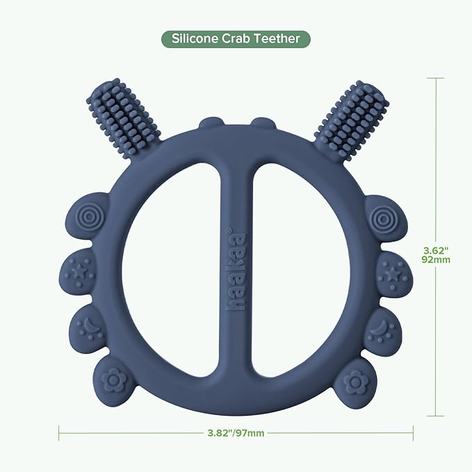 Haakaa Silicone Crab Baby Teether,Teething Toys,360°Baby Toothbrush Head for Infant Self-Brushing Training,Food-Grade Silicone,Steel Blue