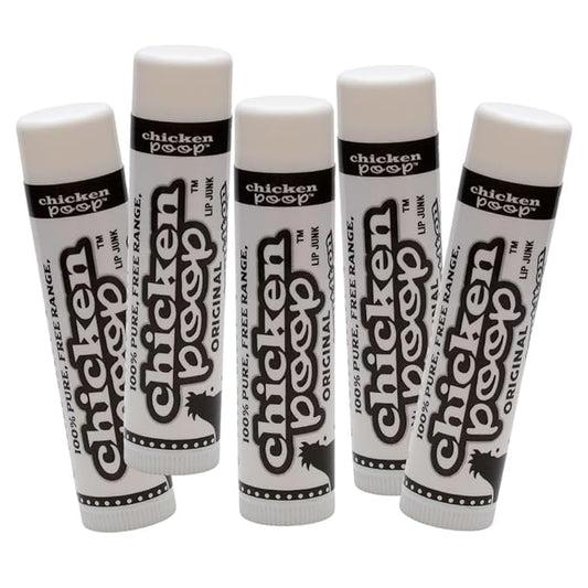 Chicken Poop® Lip Balm 100% Natural Moisturizer for Dry, Chapped Lips, 0.15 oz, (Original), Pack of 5