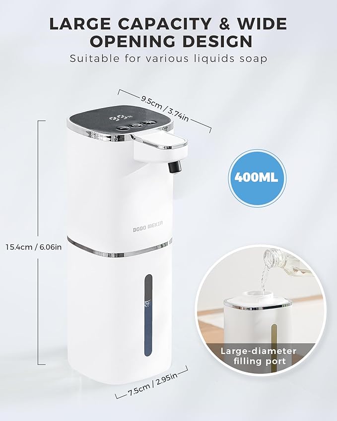 2 Pack Automatic Foaming Soap Dispenser, 400ml//13.53oz Rechargeable, Adjustable Foam Levels, IPX5 Waterproof, Touchless & Wall/Tabletop Use for Kitchen Bathroom, White