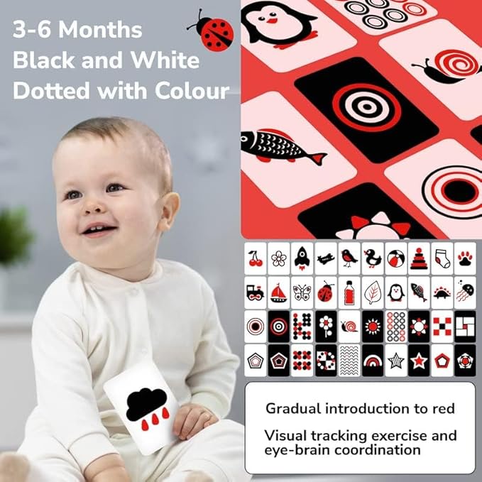 QUOKKA 60 High Contrast Baby Flash Cards 36 Months - Black & White Toddler Flashcards 36 Months in a Bag - Learning Visual Stimulation Pictures for Infants - Gift Sensory Development Toys for Newborn