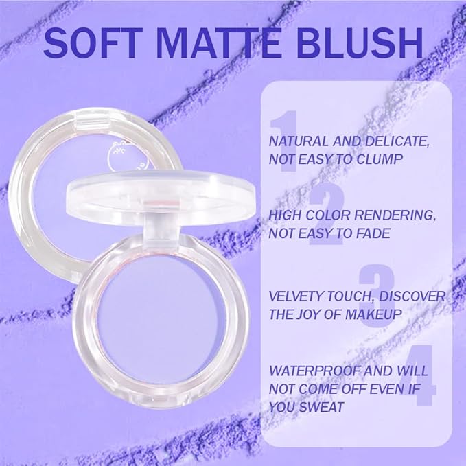 Matte Powder Blush for Cheeks – Long Lasting Natural Face Blusher Makeup, Lightweight Blendable Cheek Color for Women, Vegan & Cruelty-Free – #11 Lavender Lilac