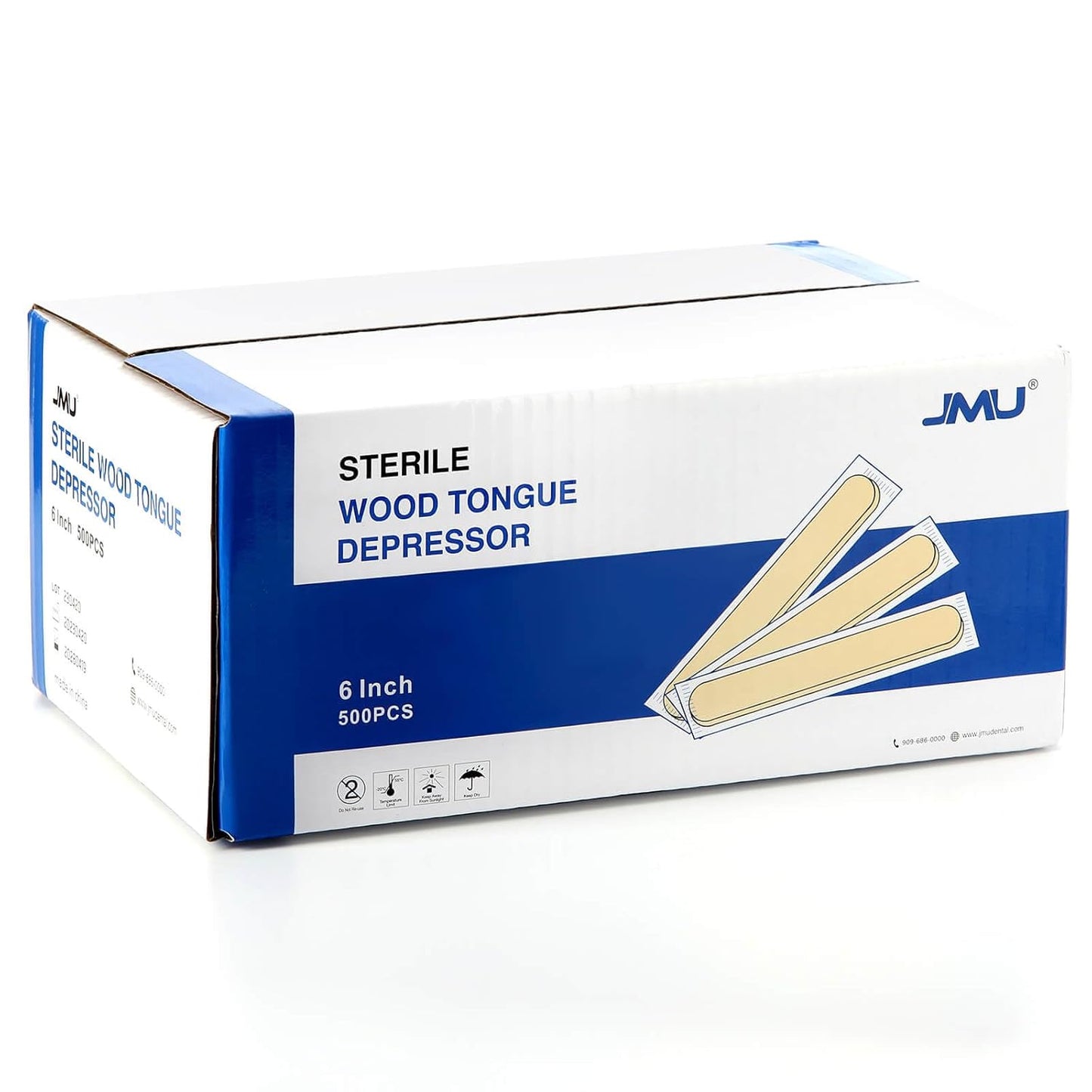 JMU Tongue Depressors Sterile 500 Count, 6" Tongue Depressors Wood Bulk Individually Wrapped