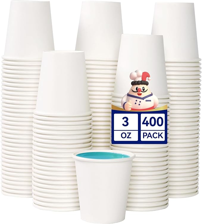 JOLLY CHEF 400 Count 3 oz Paper Cups, Disposable Mini Bathroom Mouthwash Cups for Home, Office, School, Store
