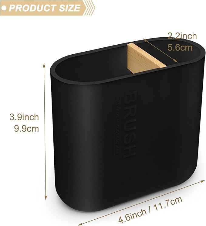 Toothbrush Holder with Bamboo Divider,Detachable for Easy Cleaning Multi-Functional Storage,2 Slots Electric Toothbrush and Toothpaste Organizer Caddy for Bathroom Vanity,Sink,Countertop (Black)