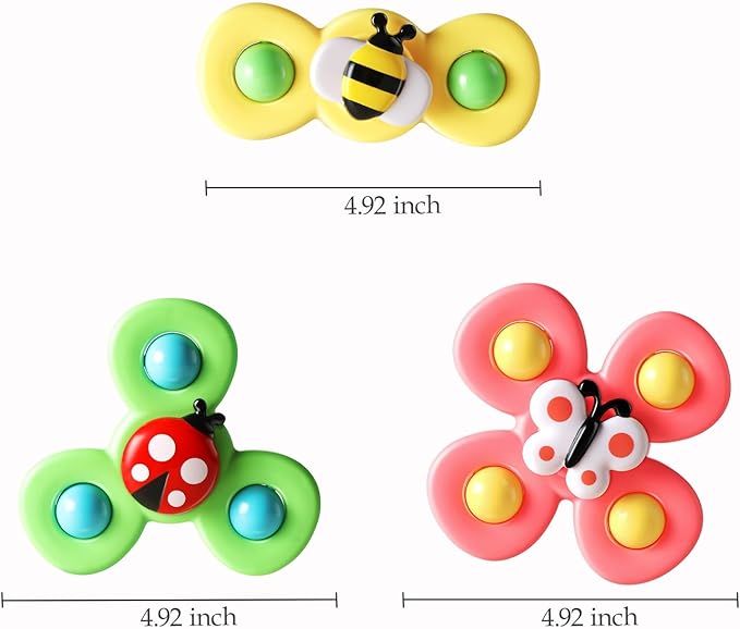 ALASOU 3PCS Suction Cup Spinner Toys for 1 Year Old Boy Girl|Spinning Top Infant Sensory Toys for Toddlers|1 2 Year Old Boy Christmas Birthday Gift|Baby Bath Toy Stocking Stuffers for Kids Ages 1-3