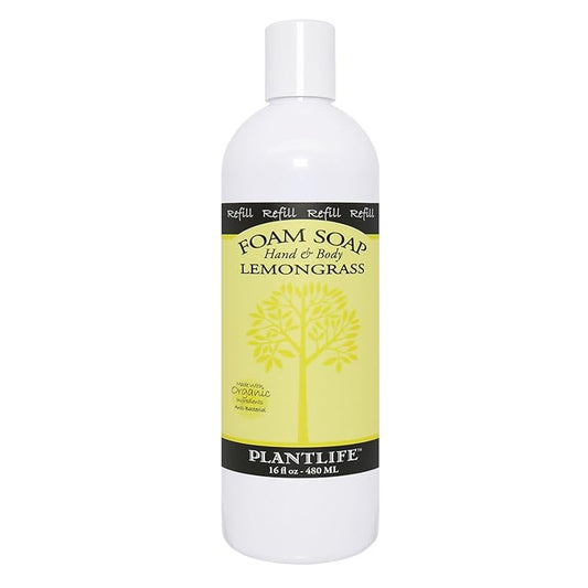 Plantlife Lemongrass Foam Soap Refill - Moisturizing Plant Based Foam Soap for All Skin Types - Ideal as a Hand & Body wash, Shaving Cream, & Foaming Fun for Kids - Made in California 16 oz