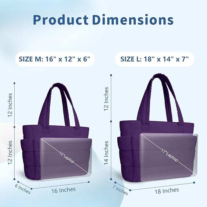 TOPDesign Puffer Tote Bag for Women, Lightweight Puffy Handbag with Compartments, Quilted Shoulder Bag for Work, Travel, Gym