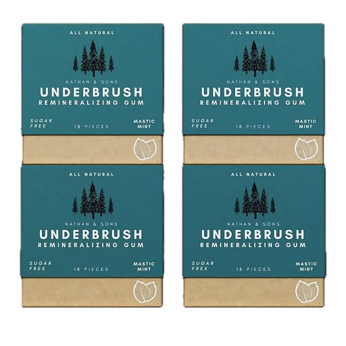 Underbrush Mastic Mint Remineralizing Gum, Sugar Free Xylitol Gum With Hydroxyapatite, Supports Fresh Breath and Oral Health, Tree Sap Base, Gluten Free, No Sucralose or Aspartame, 4 Pack