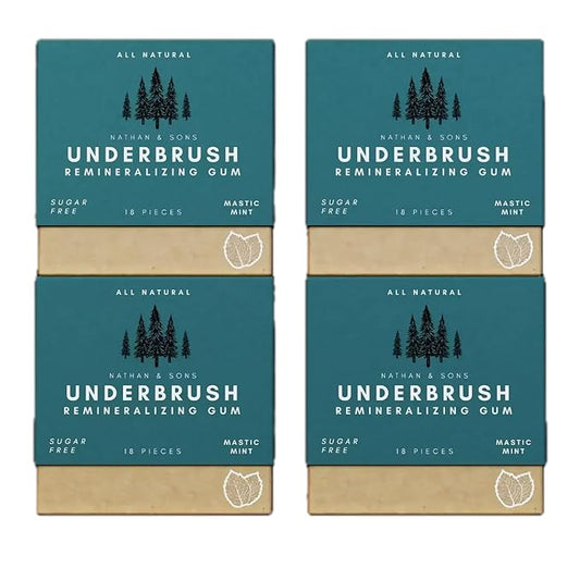 Underbrush Mastic Mint Remineralizing Gum, Sugar Free Xylitol Gum With Hydroxyapatite, Supports Fresh Breath and Oral Health, Tree Sap Base, Gluten Free, No Sucralose or Aspartame, 4 Pack