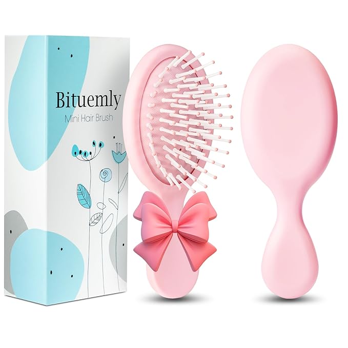 Mini Hair Brush, Detangling Hairbrush for Dry and Wet Hair, Small Size Travel Detangler Brush for Girls Boys Kids Women Men for All Hair Types Pink