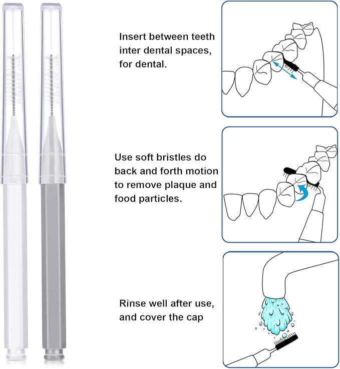 Patelai 100 Pieces Braces Brush for Cleaner Interdental Brush Toothpick Dental Tooth Flossing Head Oral Dental Hygiene Flosser Toothpick Cleaners Tooth Cleaning Tool(White, Grey,Ideal Size)