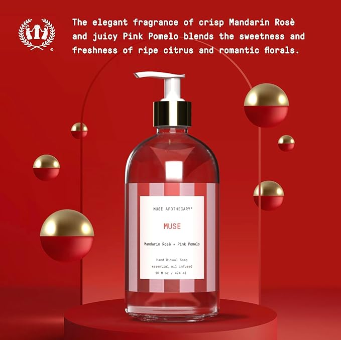 Muse Apothecary Hand Ritual - Aromatic and Nourishing Hand Soap, Infused with Natural Aromatherapy Essential Oils - Great Valentine's Day Gift - 16 oz, Mandarin Rosè + Pink Pomelo