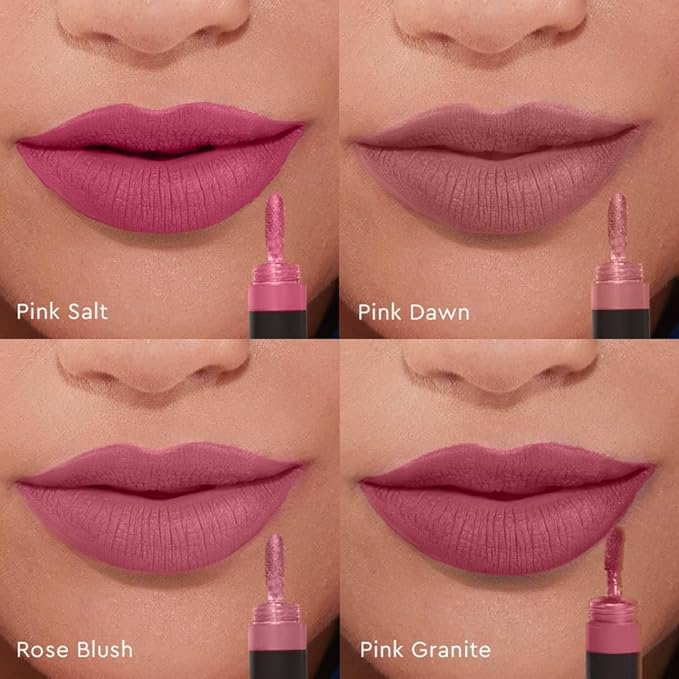 KIRO Four Play Non-Stop Airy Matte Liquid Lip Stack – Paramount Pink | 4 Nude Lipstick Shades | Long-Lasting, Transfer-Proof, Hydrating, Lightweight | Infused with Avocado & Apricot Oils | 6ml