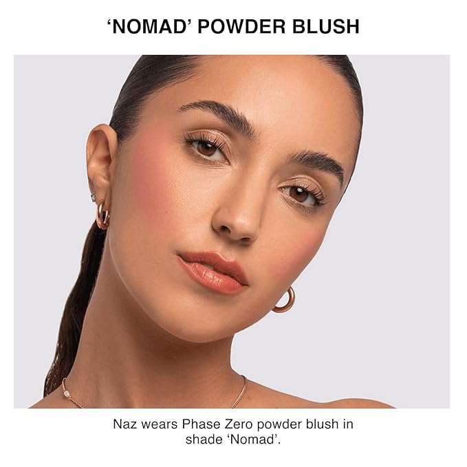 Phase Zero Makeup Powder Blusher - "Nomad" - 4g / 0.141 oz - Full Coverage, Natural Blush - Soft, Buildable Pink, Coral, Peach & Golden Hues - Matte & Shimmering Shades Gives Cheeks a Radiant Glow