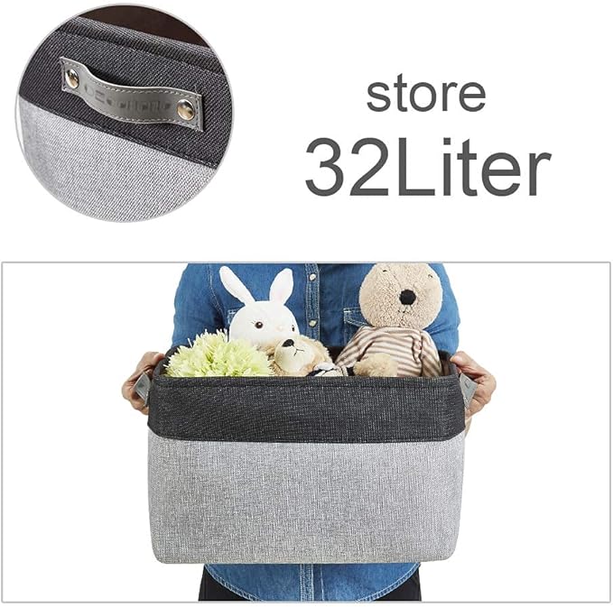 DECOMOMO Storage Baskets for Shelves - Fabric Storage Bins, Linen Closet Organizers and Storage (Grey & Black, XL - 3 Pack)