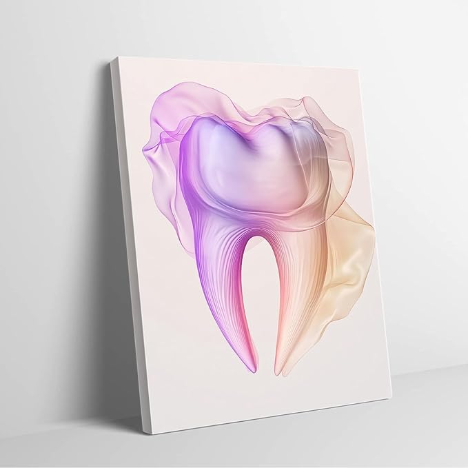 SchindlerBang Dental Gift Watercolor Print,Abstract Tooth Illustration,Modern Clinic Wall Art,Elegant Office Decor,16x20inch Framed Canvas Ready to Hang