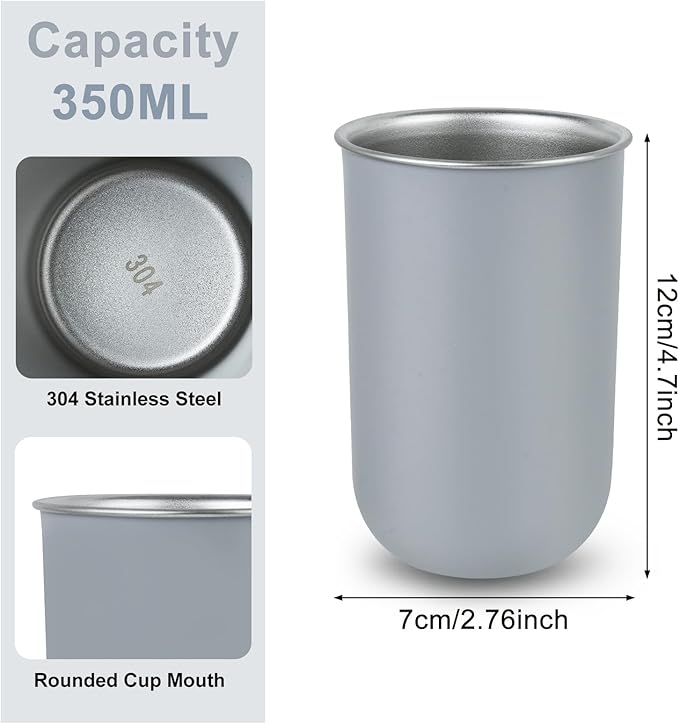 3 PCS Toothbrush Cups 350ml Stainless Steel Bathroom Tumbler Mouthwash Cups Reusable Toothbrush Toothpaste Holder Bathroom Counter Organizer