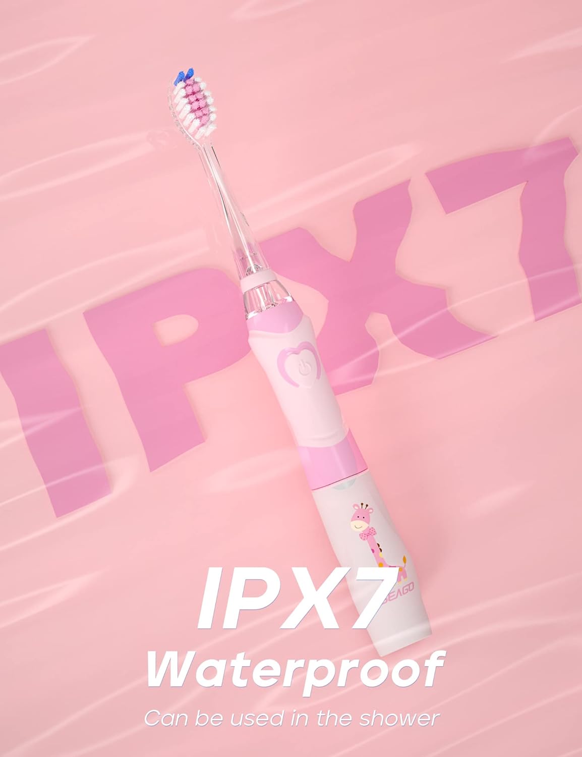 SEAGO Kids Electric Toothbrush with 2 Mins Timer and 4 Replacement Bursh Heads, Rainbow LED Light Make Brushing Fun, Pink Color Girls Battery Powerd for 4-12 Years Old，SG-977