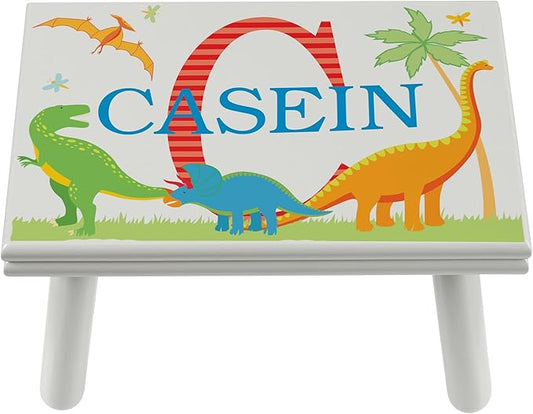 Let’s Make Memories Personalized My Own Name Step Stool - Children’s Step Stool - Sturdy Wood – Non-Toxic Paint, Sealer - Dinosaur Design - Gray - 14’Wx9.25”Lx8.75”H - Ages 3+