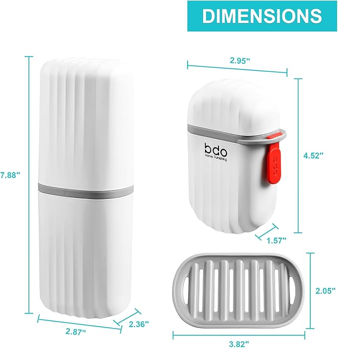 VITVITI White Toothbrush Travel Case, Portable Travel Soap Container Leakproof Dish Tray,7.88 inch Toothpaste Toothbrush Holder with Cover for Trip/Bathroom/Camping