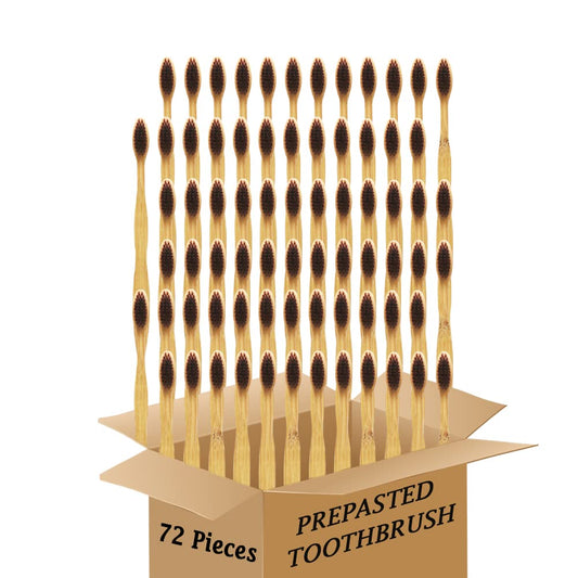 Bamboo Toothbrush Prepasted Disposable Toothbrsuh Soft Bristles Prepasted Toothbrush,Disposable Toothbrsuh (72 Pieces Brown)