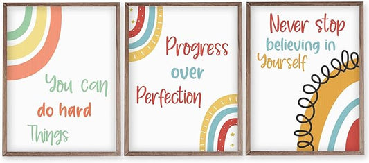 YOUHONG 3 Pieces Motivational Wall Decor Inspirational Posters Motivational Art Quotes & Play Room Wall Decor Frameless Kids Classroom Toddler Educational Posters for Classroom (12" W x 16" H x3)