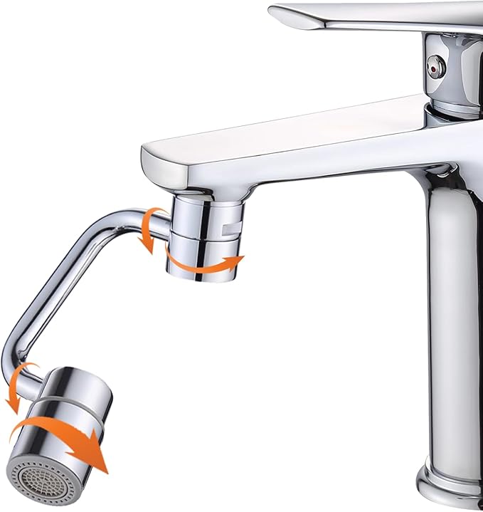 1080° Sink Faucet Aerator Extension Swivel Faucet Extender for Toddlers,2 Spray Modes Rotatable Bathroom Kitchen Faucet Extender for 25/32", 55/64",15/16" (Silver)