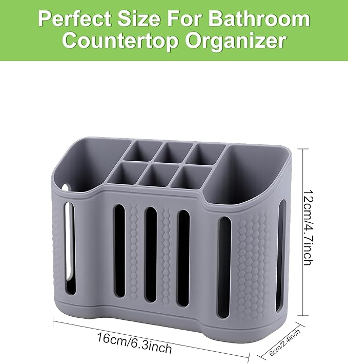 Tooth Brush Holder for Bathroom, Silicone Toothbrush Holder with Drainage, Bathroom Organizers and Storage, 8 Slots Kids Electric Toothbrush and Toothpaste Holde Drainage