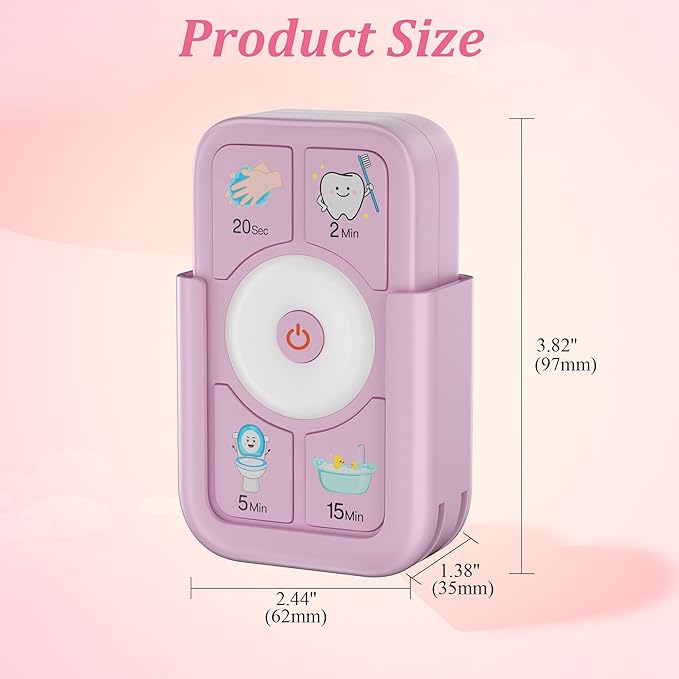 Timer for Kids Brushing: 2 Minutes Teeth Brush 20 Seconds Hand Washing 5 Min Toilet 15 Min Shower, Time Management Tool for Children - Pink