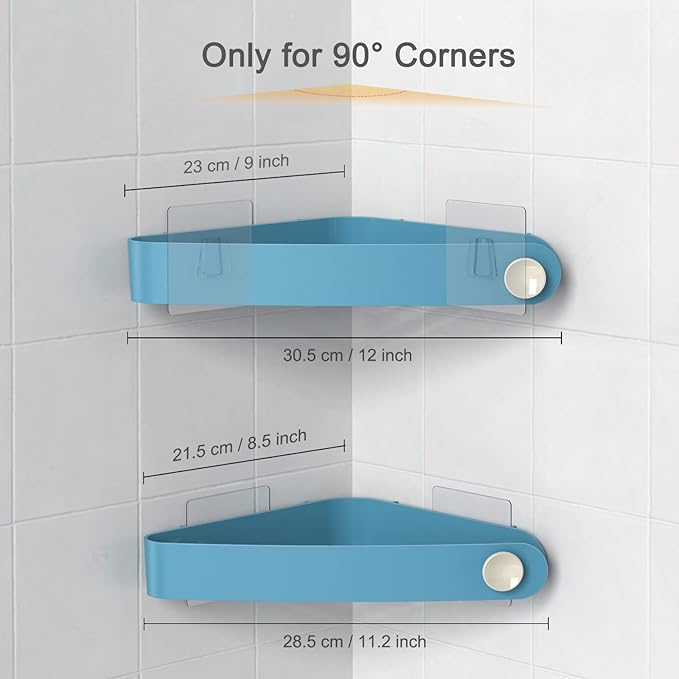 Sotfamily Shower Caddy Corner, 2 Pack Adhesive Corner Shower Shelves for Bathroom Organizers and Storage, Rust Free Plastic Rack for Bathroom Accessories & Decor, Light Blue
