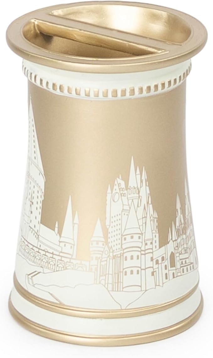 Jay Franco Harry Potter Toothbrush Holder - Gold Resin Pencil Holder Features Hogwarts Castle - Bathroom Storage