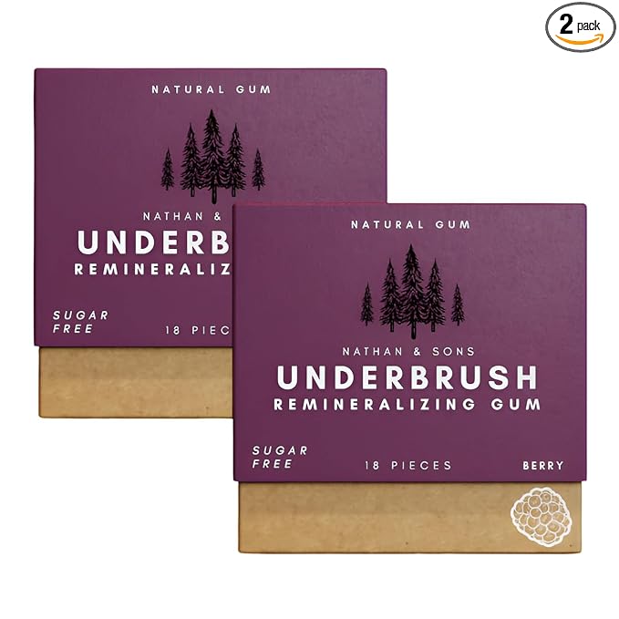 Underbrush Berry Remineralizing Gum, Sugar Free Xylitol Gum With Hydroxyapatite, Supports Fresh Breath and Oral Health, Tree Sap Base, Gluten Free, No Sucralose or Aspartame, 2 Pack