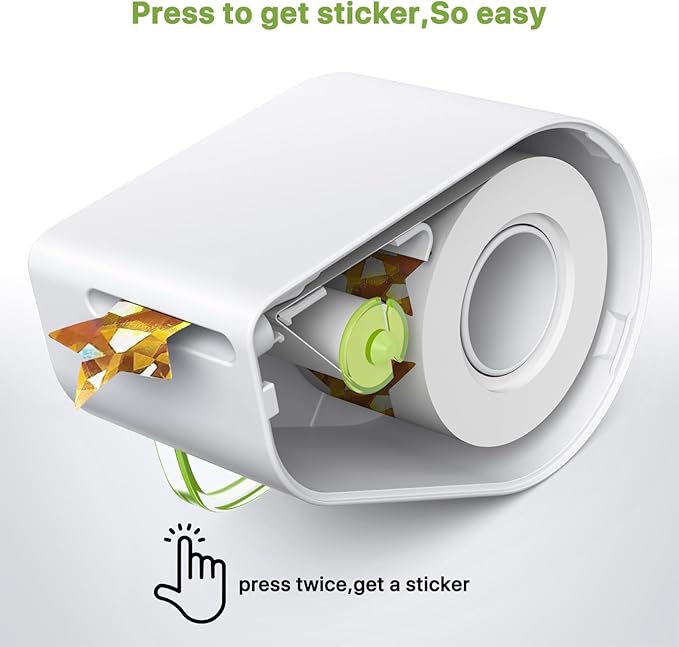 Manual Sticker Dispenser for Rolls of Stickers with 1520Pcs 1Inch Gold Star,Red Heart,Smiley Face Stickers for Kids Reward,Behavior Chart,School Classroom Student Teacher Supplies Gifts(Green)