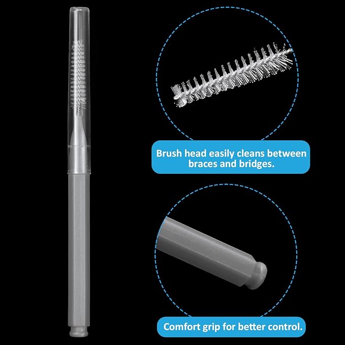 Patelai 100 Pieces Braces Brush for Cleaner Interdental Brush Toothpick Dental Tooth Flossing Head Oral Dental Hygiene Flosser Toothpick Cleaners Tooth Cleaning Tool (Black, Grey,Suitable Size)