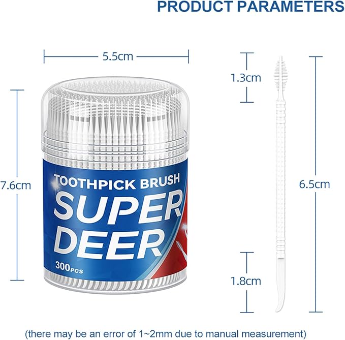 Super Deer 300Count Brushpicks Interdental Toothpicks,Soft Bristle Dental Floss Picks Toothpicks,Helps Removes Plaque and Debris Between Your Teeth (3)