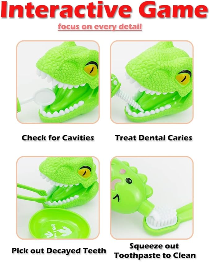 Bundle 19PCS = 9PCS Plastic Simulation Dentist Play Set （Orange） + 10PCS Plastic Dinosaur Simulation Dentist Play Set (Purple)