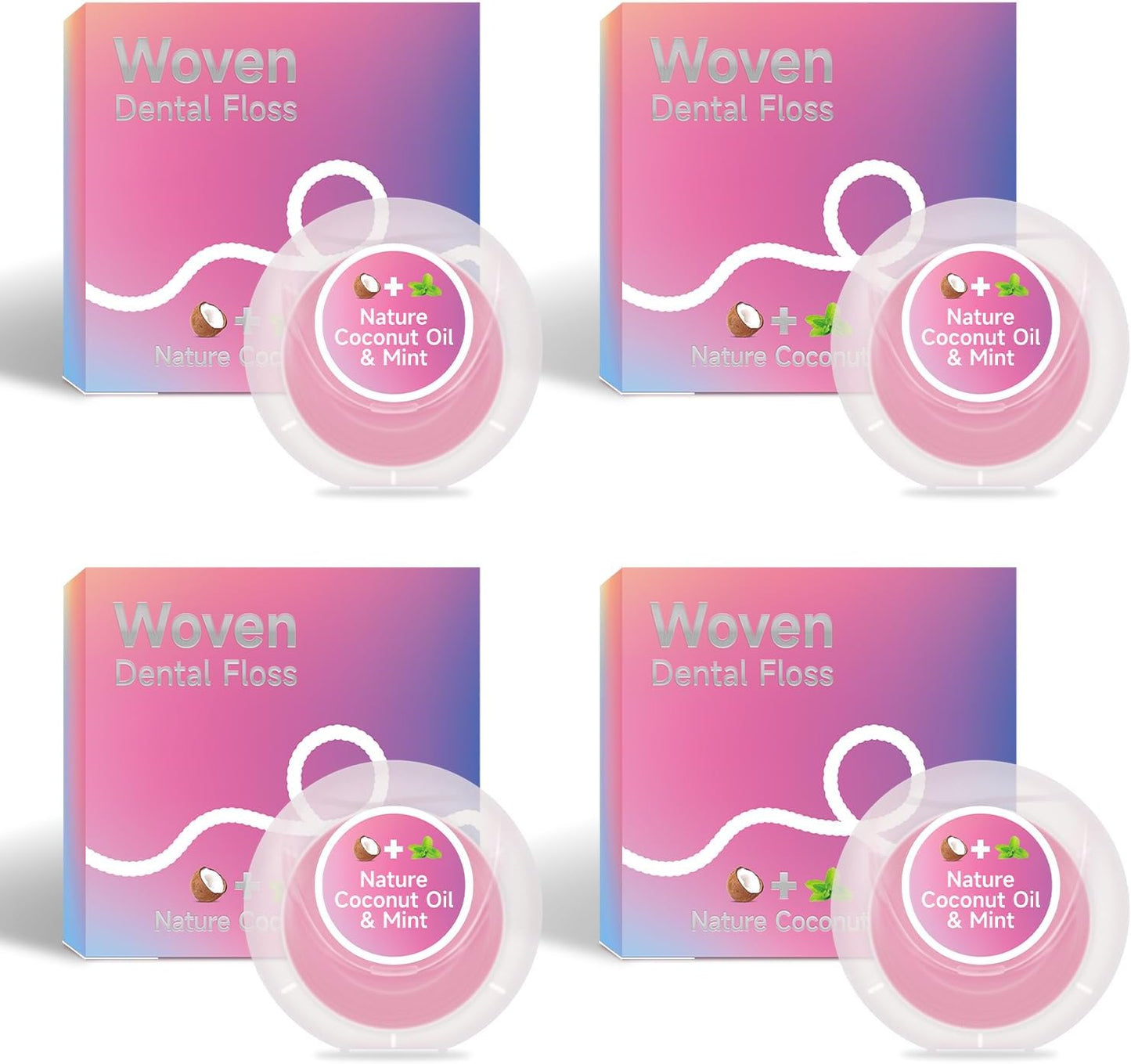 Dr. Emma Woven Dental Floss Coconut Oil Infused Expanding Dental Floss, Oral Care Stretchable Floss, Mint 33yd Pink, Pack of 4