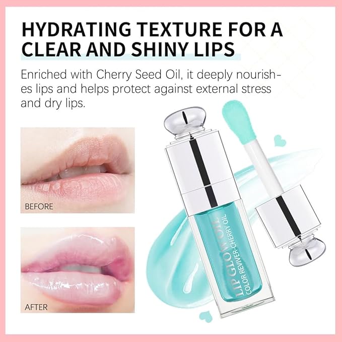 GECOMO Hydrating Lip Glow Oil, Lip Oil Gloss Transparent Toot Tinted Nourishing Long Lasting Repairing Lightening Lip Lines (SAKURA) 0.2 OZ