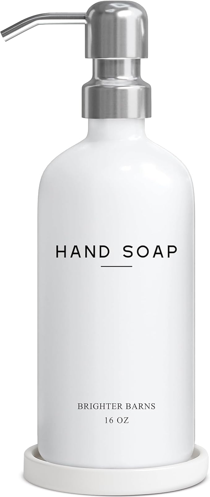 White Glass Hand Soap Dispenser Bathroom Set by Brighter Barns - Bathroom Soap Dispenser Set with Ceramic Tray - Refillable Glass Bottle Pump - Modern Home Decor for Airbnb, Hotel, Restaurants (White)