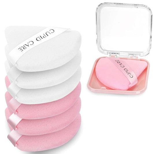6 Pcs Triangle Powder Puff with 2 Travel Cases, Setting Powder Puffs for Face Powder and Foundation, Velour Makeup Puff for Loose Powder Body Powder, Skin-Friendly, Beauty Makeup Tools