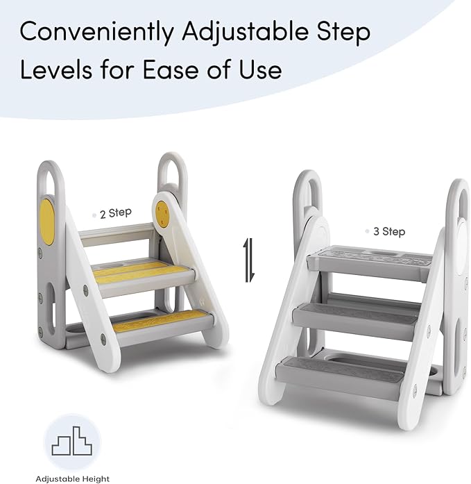 Mloong Kids Step Stool Foldable for Bathroom Sink, Easy Folding Non-Slip Bathroom Stool Toilet Potty Training, Adjustable Toddler Ladder Kitchen Counter Helper