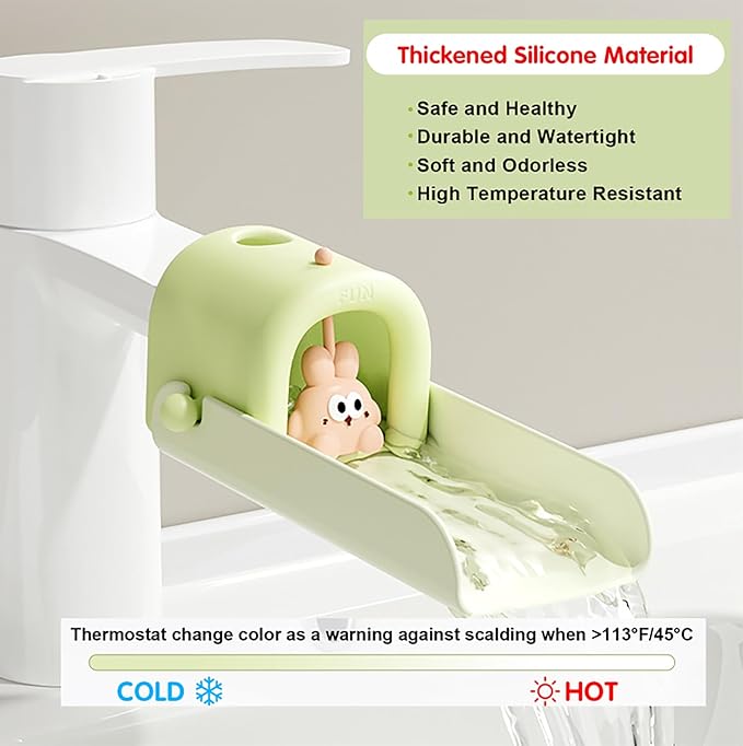 Faucet Extender Temperature Sensitive for Toddlers Silicone Sink Extender for Toddlers Faucet Extender for Babies Kids Children (Green)