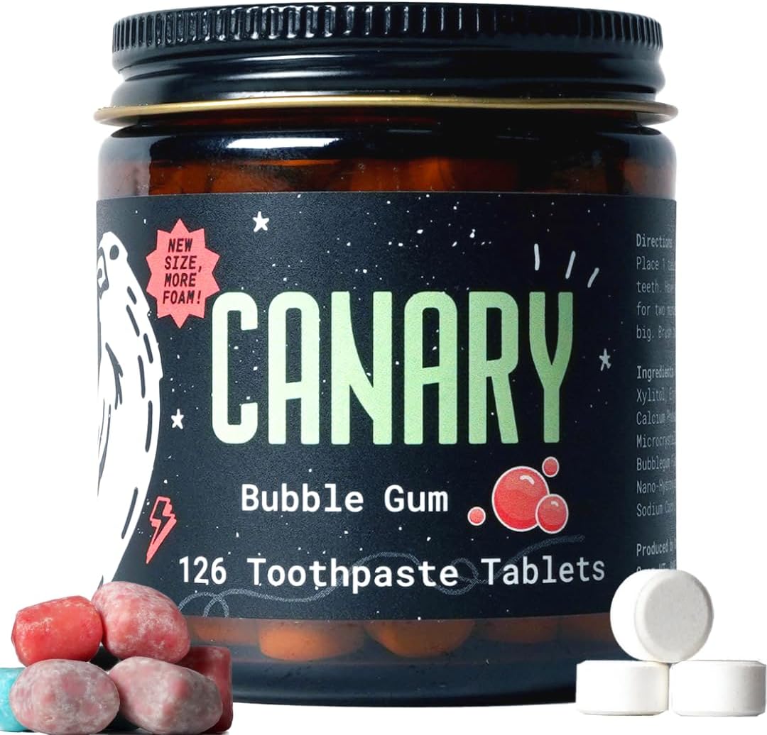 Canary Nano Hydroxyapatite Toothpaste Tablets Bubble Gum - Remineralizing, Fluoride Free, All Natural Tabs with Xylitol - Great for Kids, Plastic Free - 126 Count