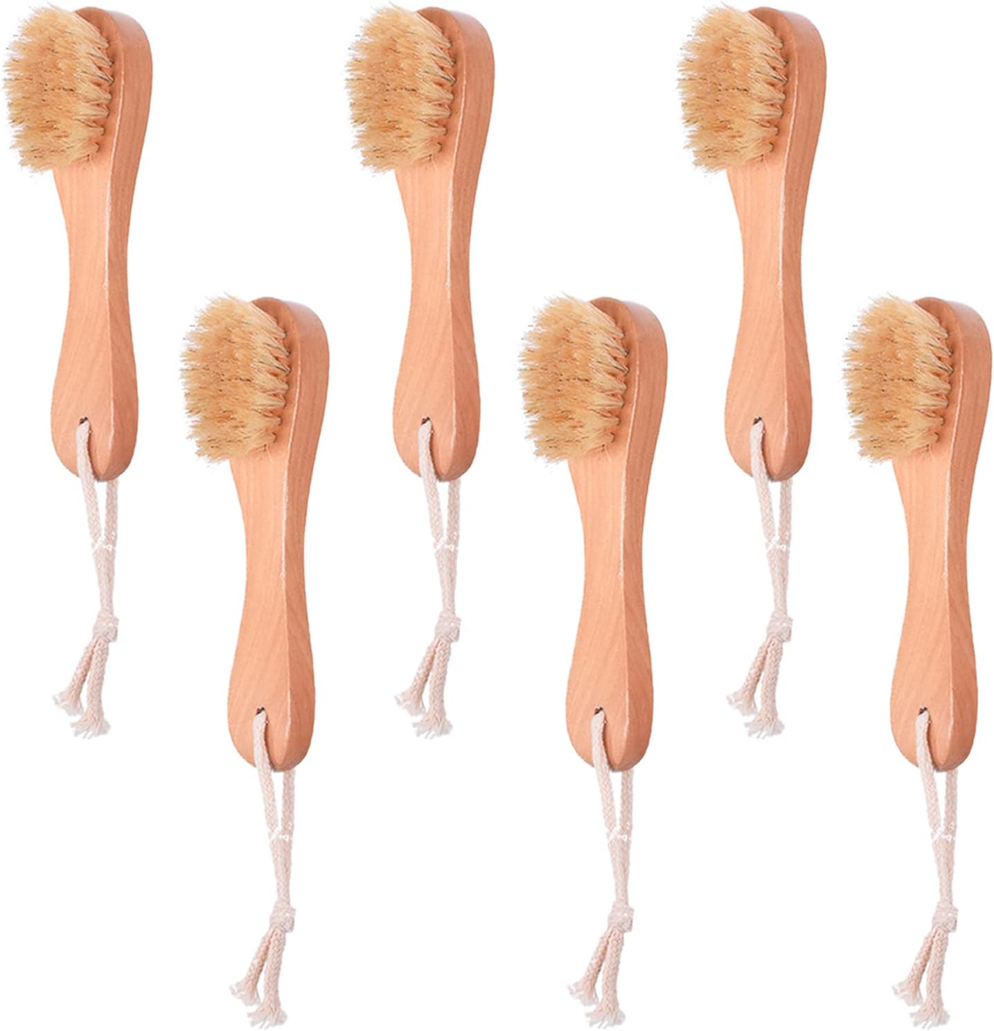 6 Pcs Face Exfoliator Brush Dry Brush Natural Bristles Wooden Face Cleaning Brush, Facial Cleansing Brush Face Wash Scrub Exfoliator Brush for Face Care