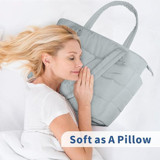 TOPDesign Puffer Tote Bag for Women, Lightweight Puffy Handbag with Compartments, Quilted Shoulder Bag for Work, Travel, Gym