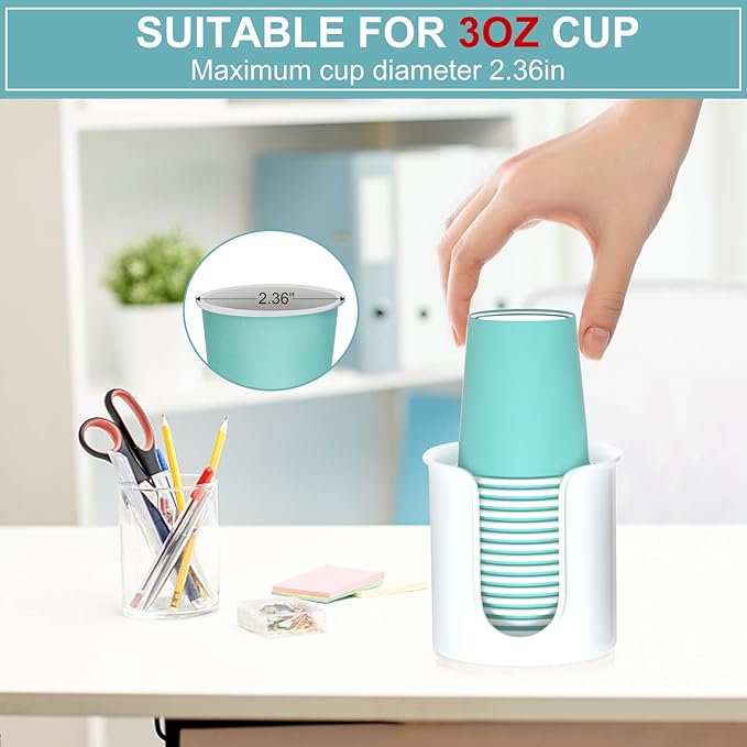2 Pack Bathroom Cup Dispenser 3 oz Countertop - Convenient Paper Cup Holder for Mouthwash Cups - Easy to Use Cup Dispenser for Bathroom（White）