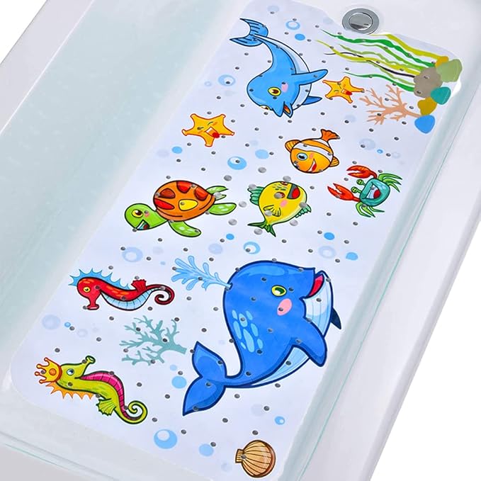Baby Bath Mat for Tub Kids Non Slip Bathtub Mats Baby Extra Long 40X16 Inch Bathroom Toddler Anti Slip Shower Mat with Suction Cups & Drain Holes,Machine Washable,Whale