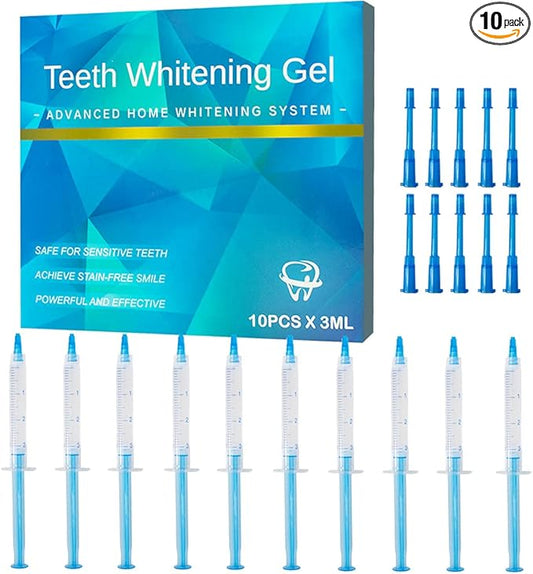 10 Pcs 3ml Teeth Whitening Gel Refills Bleaching Gel, Tooth Whitener Gel Kit for Home Use, Works with Teeth Whitening LED Light and Tray